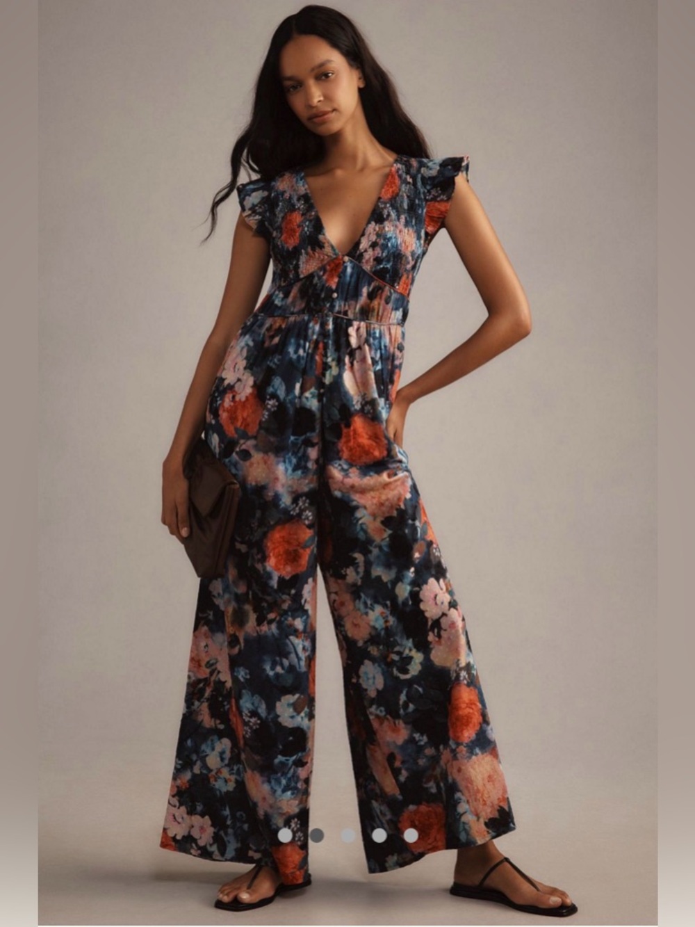 Anthropologie Peregrine Jumpsuit Eyelet Floral Flutter short sleeve stretch  XL